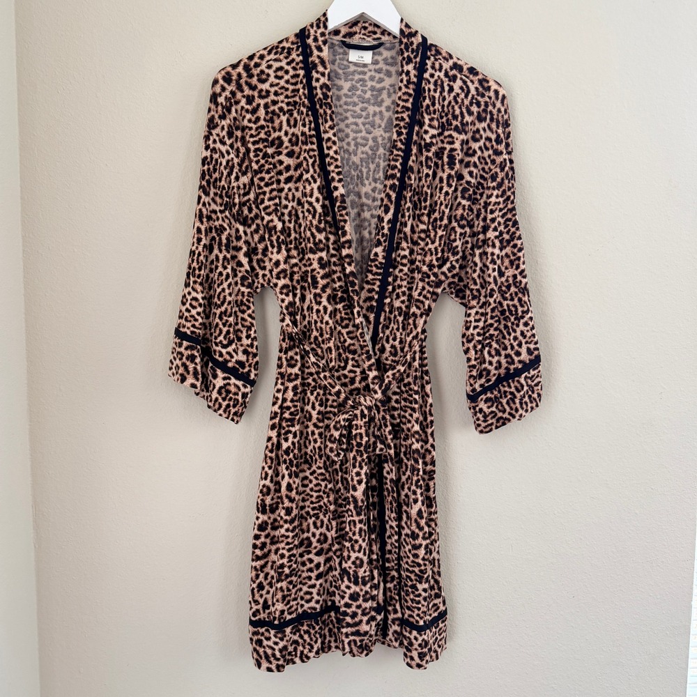 Soma Leopard Print Short Robe Brown Black Animal Print S/M Lounge Rayon‎